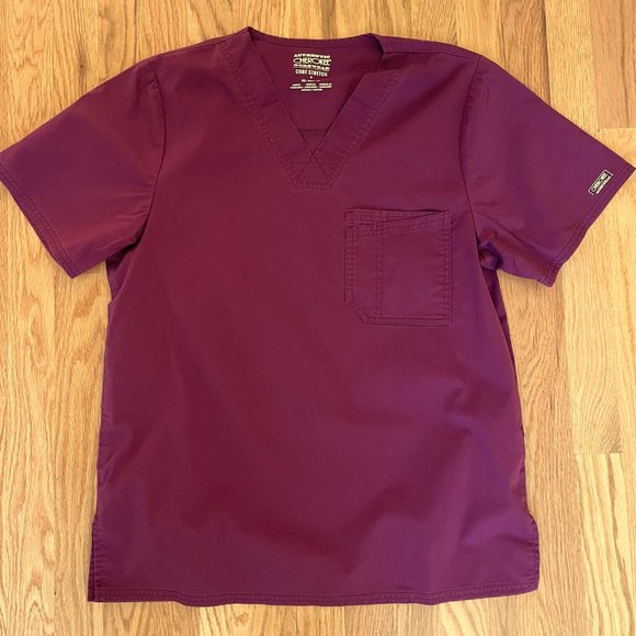 Cherokee Other - Core Stretch by Cherokee Workwear Men’s V-Neck Solid Scrub Top Sz XS Wine 4743